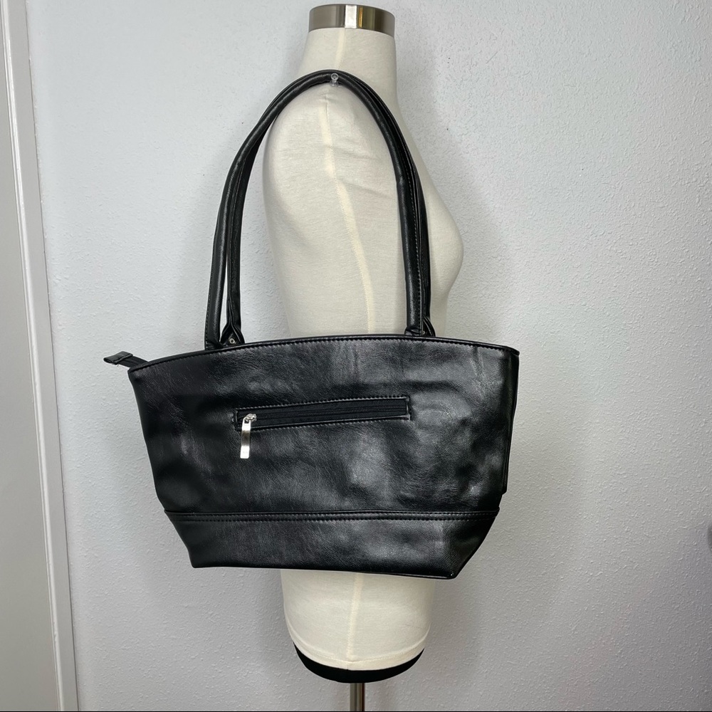 NWOT Black Pleather Shoulder Handbag Purse with Silver & Black Hardware